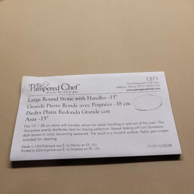 Lot 35: New 15" Pampered Chef Baking Stone with Handles 
