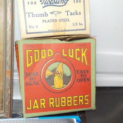 1930's Movie sign and 1900's tacks & Jar rubbers.
