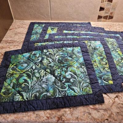 Lot 79: Quilted Placemats (6 - Blues & Greens)