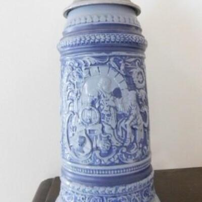 Vintage Blue and White Ceramic Collector Stein