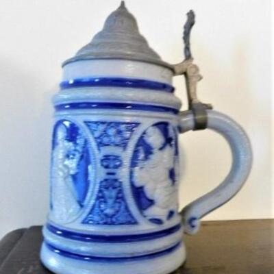 Vintage Blue and White German Ceramic Collector Stein