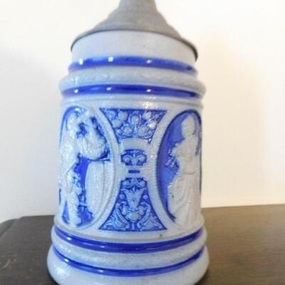 Vintage Blue and White German Ceramic Collector Stein