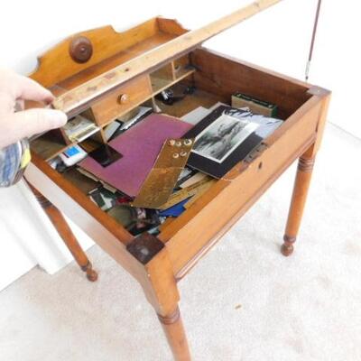 Antique Solid Wood Maple Slant Profile Flip Top Writing Desk