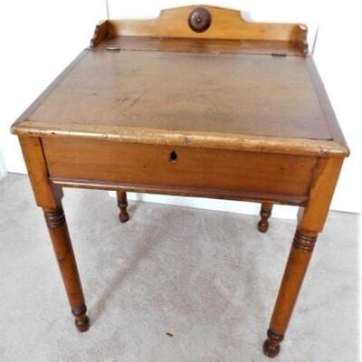 Antique Solid Wood Maple Slant Profile Flip Top Writing Desk