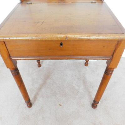 Antique Solid Wood Maple Slant Profile Flip Top Writing Desk