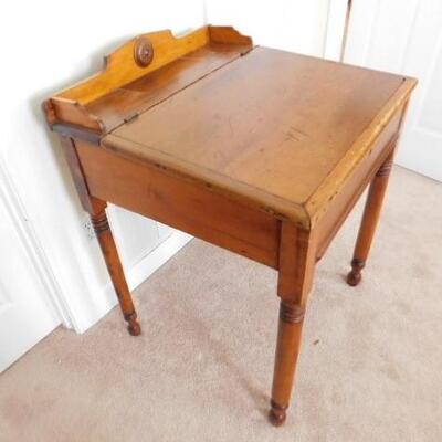 Antique Solid Wood Maple Slant Profile Flip Top Writing Desk