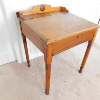 Antique Solid Wood Maple Slant Profile Flip Top Writing Desk