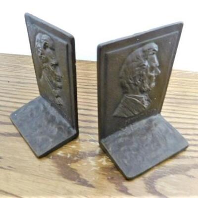 Vintage Solid Brass Abraham Lincoln Book Ends