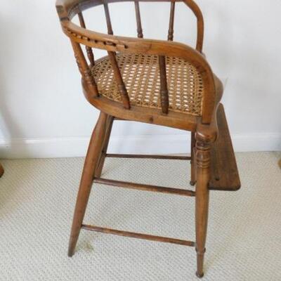 Antique Solid Wood Cane Bottom Seat High Chair