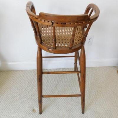 Antique Solid Wood Cane Bottom Seat High Chair