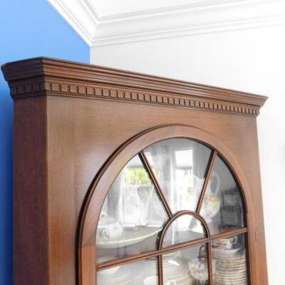Nice Solid Wood Corner Hutch with Arched Glass Door