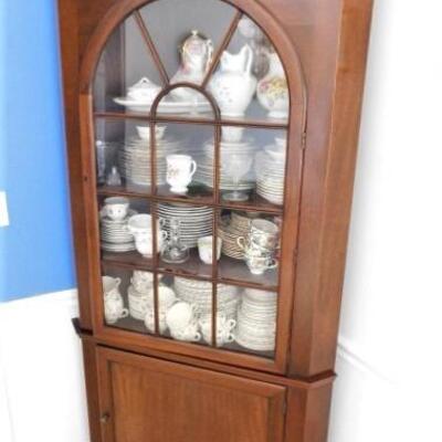 Nice Solid Wood Corner Hutch with Arched Glass Door