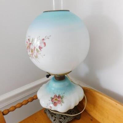 Vintage Hand Painted Hurricane Lamp 
