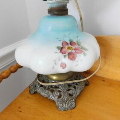 Vintage Hand Painted Hurricane Lamp 