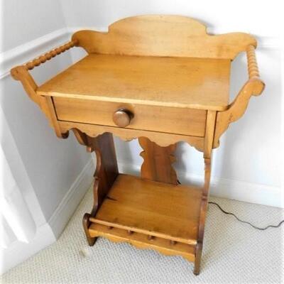 Antique Solid Wood Wash Stand with Beaded Wood Handles