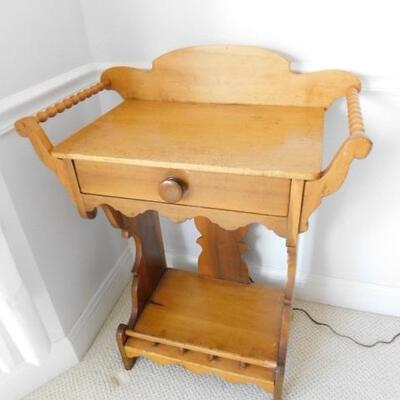 Antique Solid Wood Wash Stand with Beaded Wood Handles