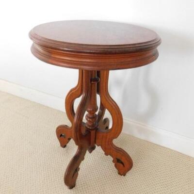 Antique Walnut Eastlake Lamp Table Round Top