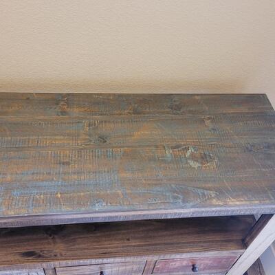 Lot 105: Red, White and Blue Distressed Painted Console Table