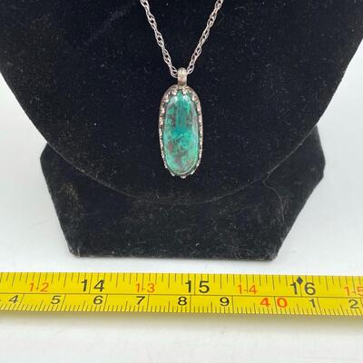 STERLING SILVER & CHRYSOCOLLA STONE PENDANT NECKLACE