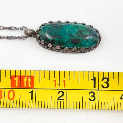 STERLING SILVER & CHRYSOCOLLA STONE PENDANT NECKLACE