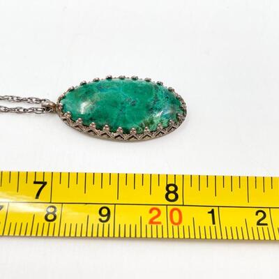 STERLING SILVER & CHRYSOCOLLA STONE PENDANT NECKLACE 