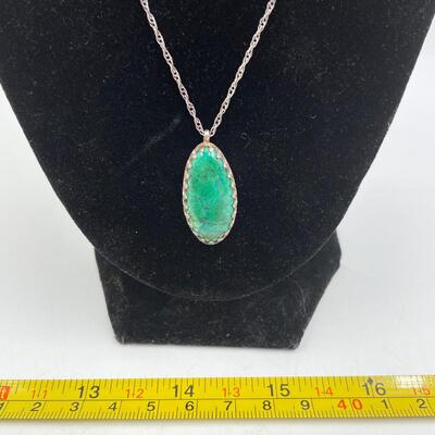 STERLING SILVER & CHRYSOCOLLA STONE PENDANT NECKLACE 