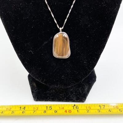 JOIA STERLING SILVER & BROWN STONE PENDANT NECKLACE 