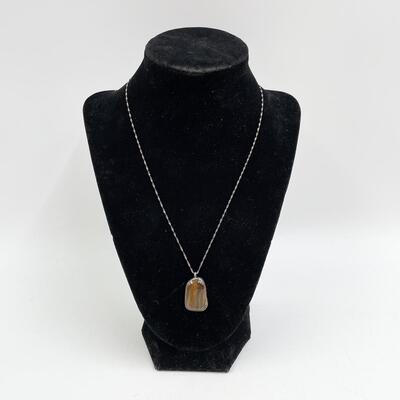 JOIA STERLING SILVER & BROWN STONE PENDANT NECKLACE 
