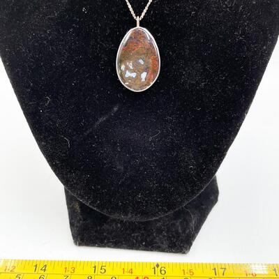 JOIA STERLING SILVER & JASPER STONE PENDANT NECKLACE 