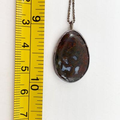 JOIA STERLING SILVER & JASPER STONE PENDANT NECKLACE 