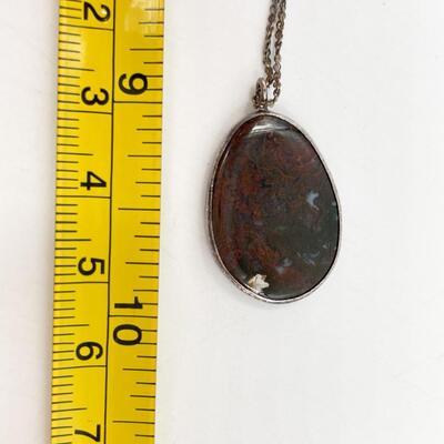 JOIA STERLING SILVER & JASPER STONE PENDANT NECKLACE 