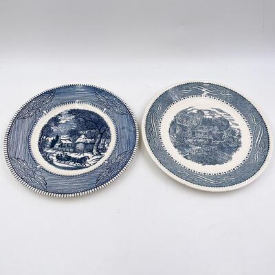 VINTAGE CURRIER & IVES DINNER PLATES - â€œMOUNT CLEMENSâ€ & â€œOLD GRIST MILLâ€