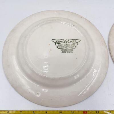 VINTAGE CURRIER & IVES DINNER PLATES - â€œMOUNT CLEMENSâ€ & â€œOLD GRIST MILLâ€