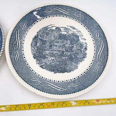 VINTAGE CURRIER & IVES DINNER PLATES - â€œMOUNT CLEMENSâ€ & â€œOLD GRIST MILLâ€