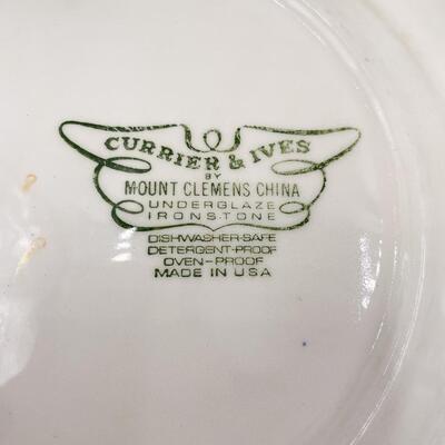 VINTAGE CURRIER & IVES DINNER PLATES - â€œMOUNT CLEMENSâ€ & â€œOLD GRIST MILLâ€