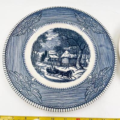 VINTAGE CURRIER & IVES DINNER PLATES - â€œMOUNT CLEMENSâ€ & â€œOLD GRIST MILLâ€