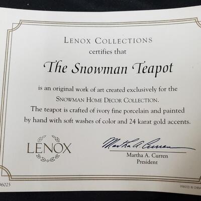 THE SNOWMAN TEAPOT BY LENOX  