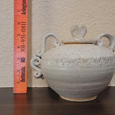 Lot 136: Ceramic Jar with Lid and Handles