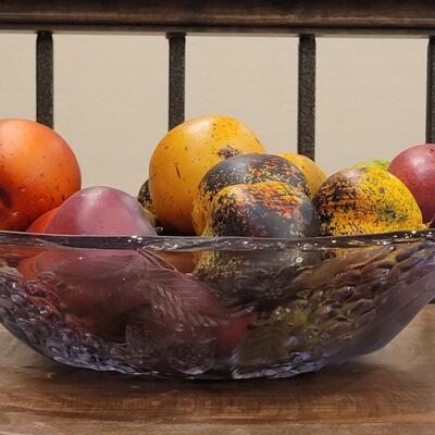 Lot 142: Glass Bowl with Faux Fruit
