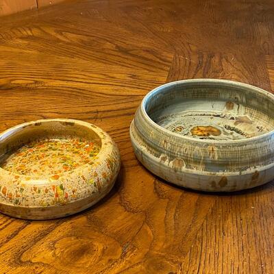 Pair of Vintage Pottery Trinket Dish Bowls Signed