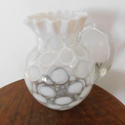 Vintage Fenton Coin Dot Ruffle Edge Glass Pitcher