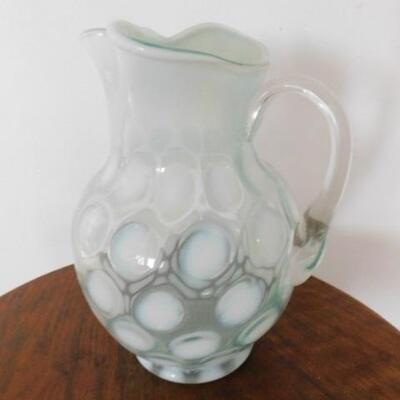 Vintage Fenton Coin Dot Ruffle Edge Glass Pitcher