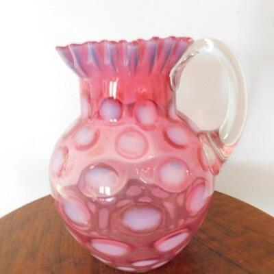 Vintage Fenton Coin Dot Ruffle Edge Cranberry Glass Pitcher