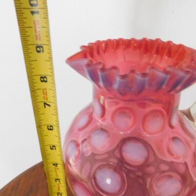 Vintage Fenton Coin Dot Ruffle Edge Cranberry Glass Pitcher