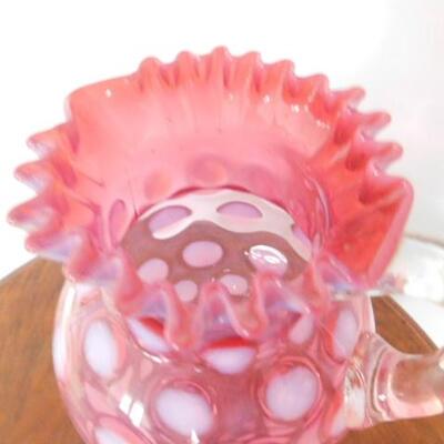 Vintage Fenton Coin Dot Ruffle Edge Cranberry Glass Pitcher