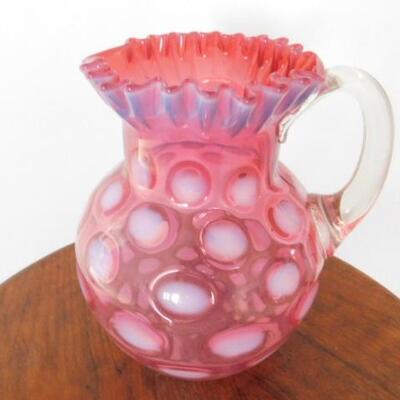 Vintage Fenton Coin Dot Ruffle Edge Cranberry Glass Pitcher