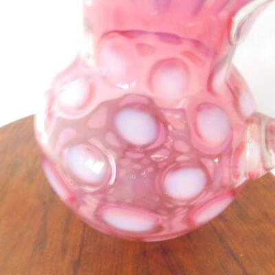 Vintage Fenton Coin Dot Ruffle Edge Cranberry Glass Pitcher