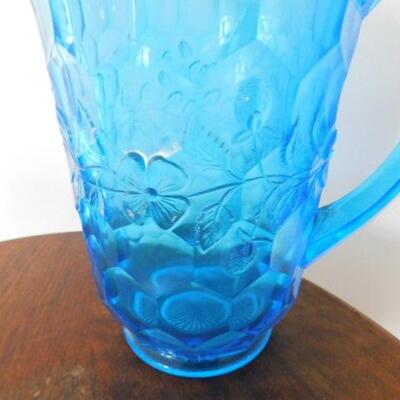 Vintage Blue Imperial Glass Sawtooth Rim Water Pitcher