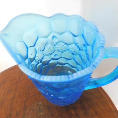 Vintage Blue Imperial Glass Sawtooth Rim Water Pitcher