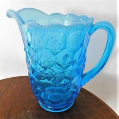 Vintage Blue Imperial Glass Sawtooth Rim Water Pitcher